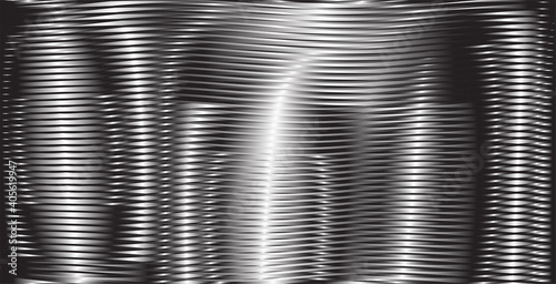 Monochrome texture deformation with curved metallic surface effectin dark gray halftones. Abstract background saver for interior decor, mobile apps, business card, image of blog, poster.