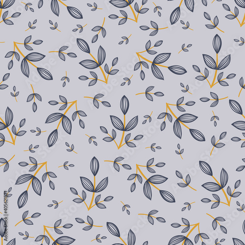 Modern seamless leaf pattern with blue background