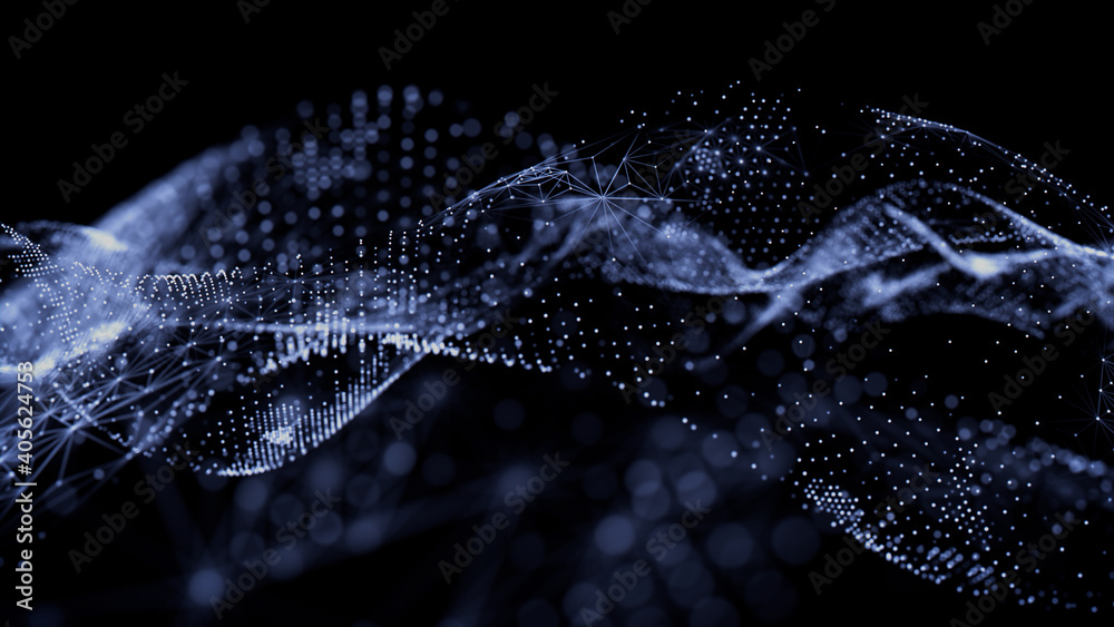 Medical Innovation concept. Scientific information represented as a High Tech Futuristic Particle Network. Abstract background. 3D render Medical Innovation concept. Scientific information represented as a High Tech Futuristic Particle Network. Abstract background. 3D render