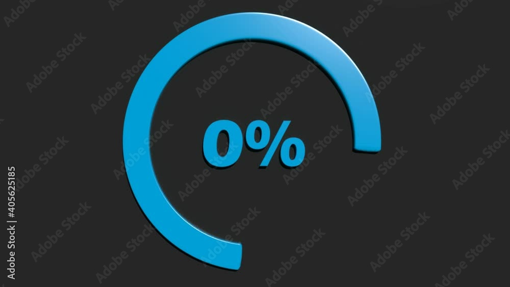 A blue circle turning around 0% write, in blue, on a black background - 3D rendering video clip animation A blue circle turning around 0% write, in blue, on a black background - 3D rendering video clip animation