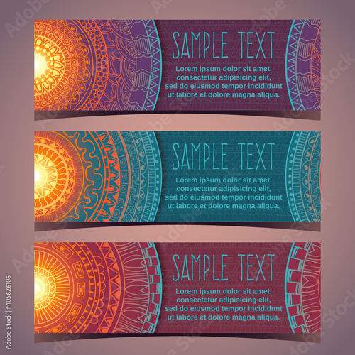 Vector templates. Doodle tribal mandalas.
