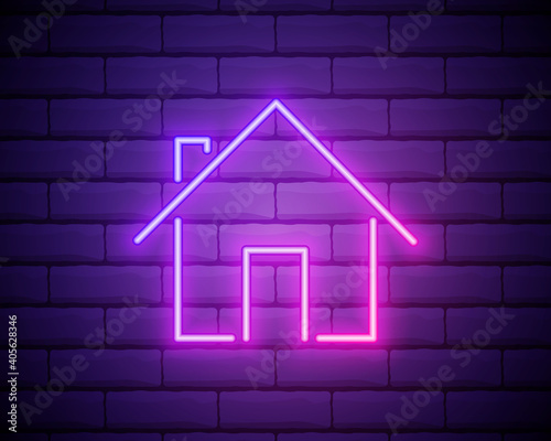 Homepage neon light icon. House, home building. Glowing sign Vector isolated illustration
