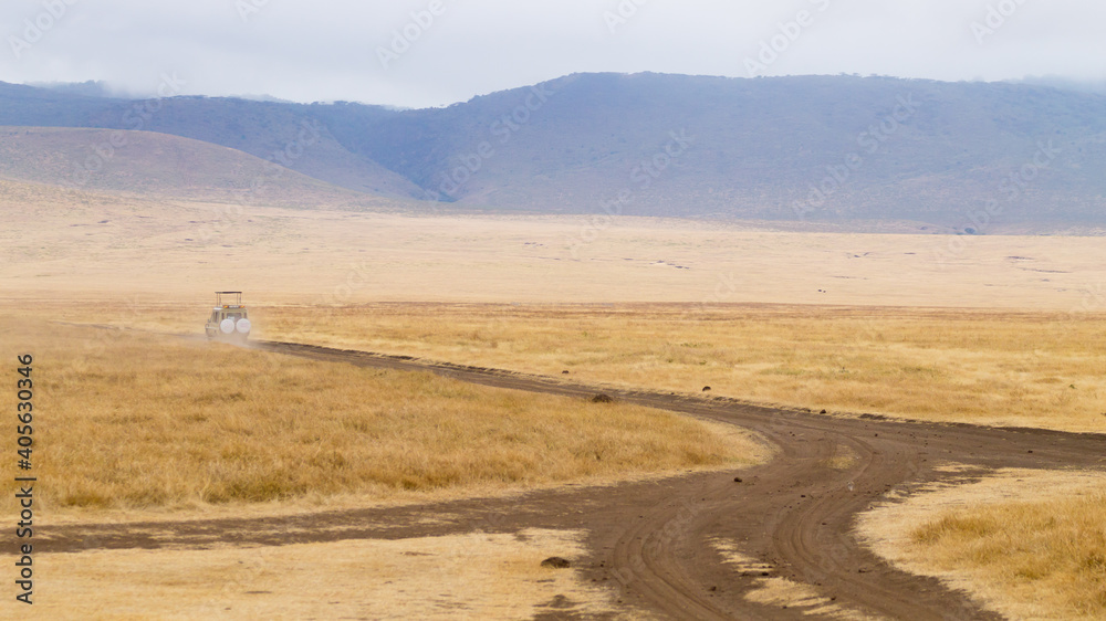 Dirt road on Ngorongoro crater, Tanzania landscape Dirt road on Ngorongoro crater, Tanzania landscape