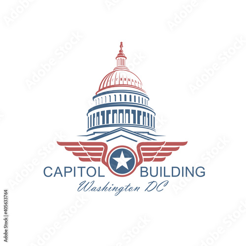 United States Capitol building icon in Washington DC isolated on white backgrpound
