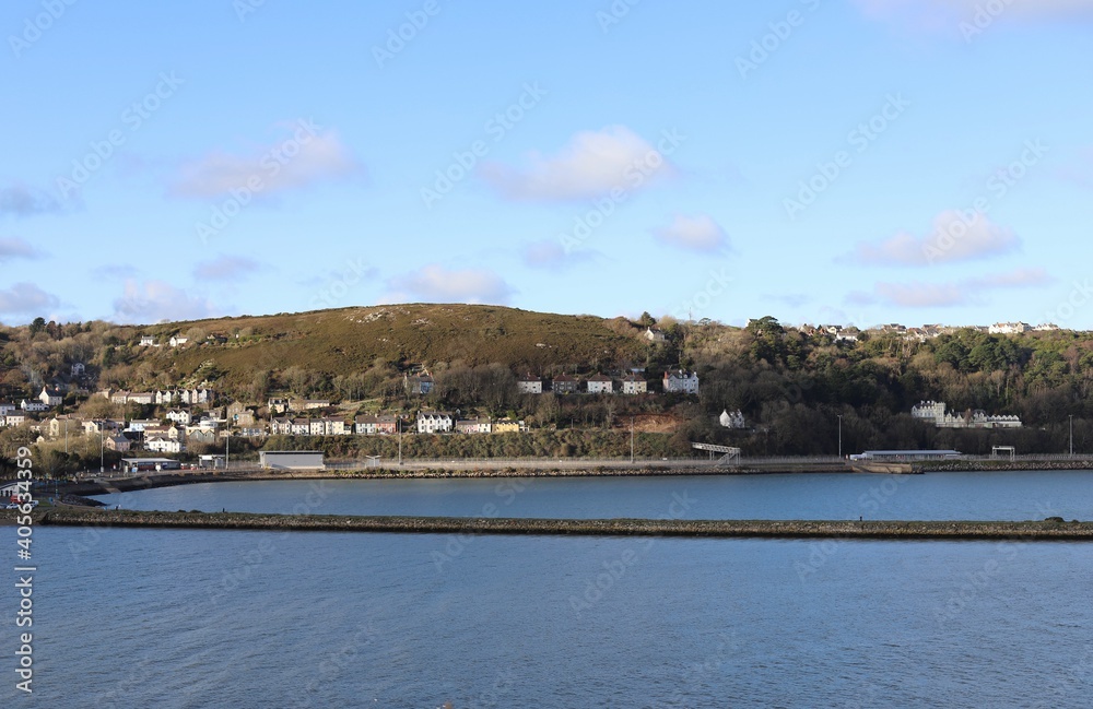landscape view of Fishguard and Goodwick harbour in Pembrokeshire, Wales