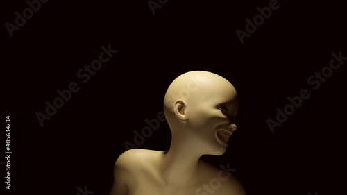 Female Crazy Smile Bust White Cream Bone Colour with 3d illustration 