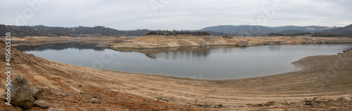 Panorama of the River Bend in the Middle Fork of the American River at the Lower End of Folsom Reservoir in California