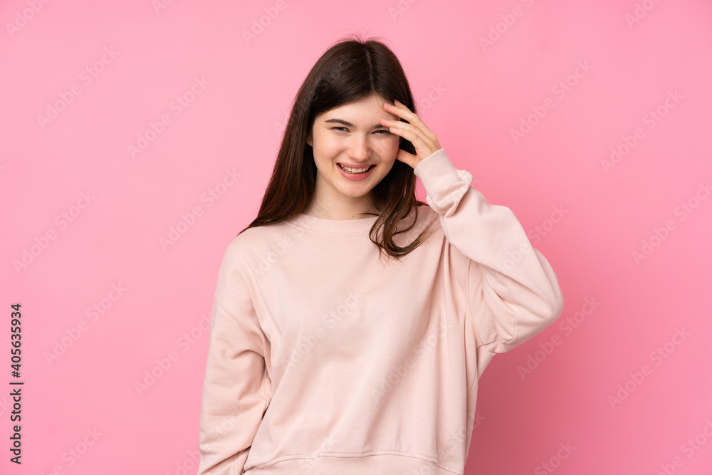 Young Ukrainian teenager girl over isolated pink background has just realized something and has intending the solution Young Ukrainian teenager girl over isolated pink background has just realized something and has intending the solution