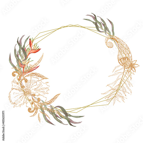 Frame with Indian plant decoration. Isolated on a white background.