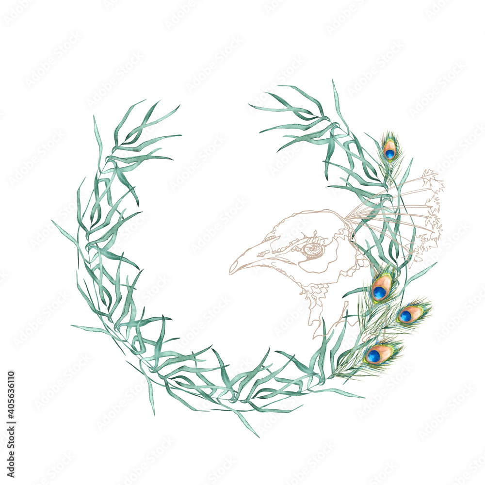 Frame with peacock and Indian decor. Isolated on a white background. Frame with peacock and Indian decor. Isolated on a white background.