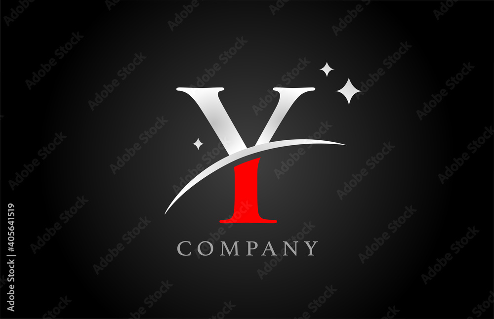 Y alphabet letter logo for company and corporate in black red and white colors. Creative design with stars. Can be used for branding or logotype