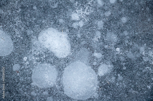 Abstract Formation Formed from Refreezing Water on a Pond. Otherworldly images from the ice. photo