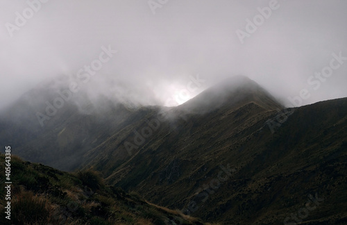 Beautiful Kepler trail mountains and clouds, Fiordlands, New Zealand