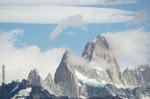 horizontal Rocky snowy mountain the best amazing hiking in the world. Fitz Roy in Argentina