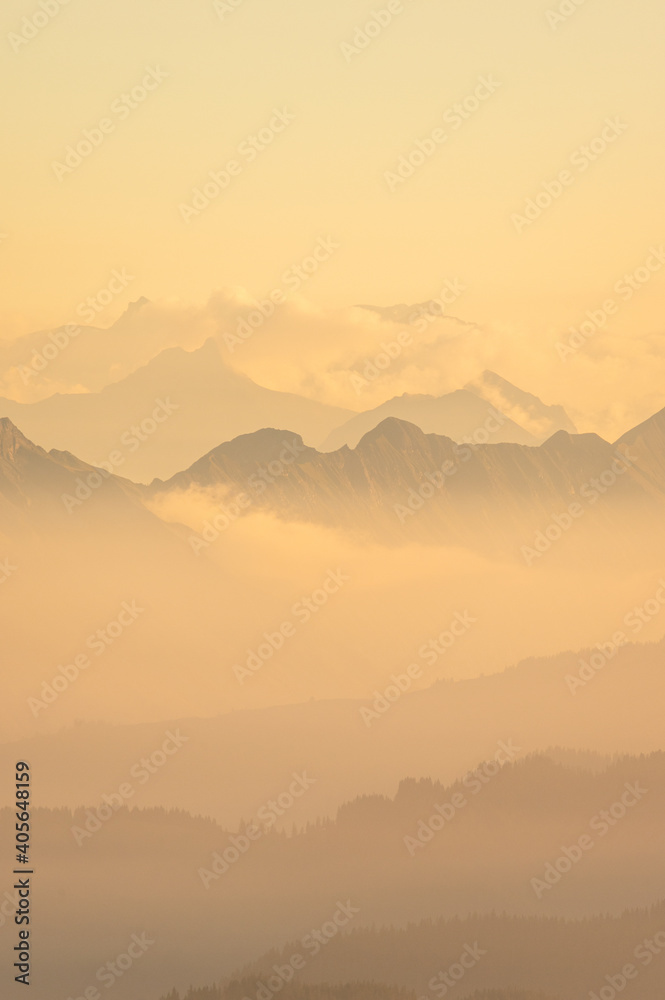 Mountain layers during sunset