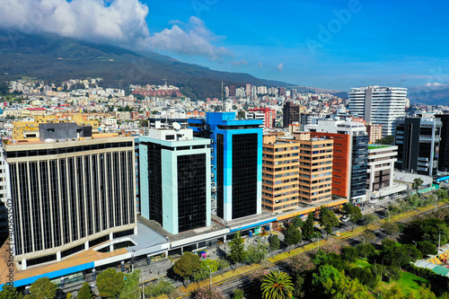  Aerial view of a main street in the business district of quito