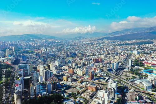 Fototapeta Naklejka Na Ścianę i Meble -  Aerial view of the cityscape of Quito, the capital city in Ecuador