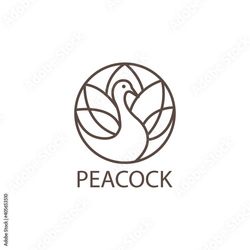 Fototapeta Naklejka Na Ścianę i Meble -  Peacock vector illustration color line logo circle design template