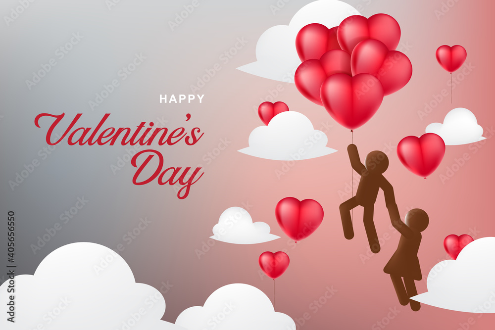 balloon Love icon with couple. Valentine's day background

