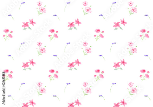 水彩で描いたピンクの花のパターン　スウォッチ登録してます