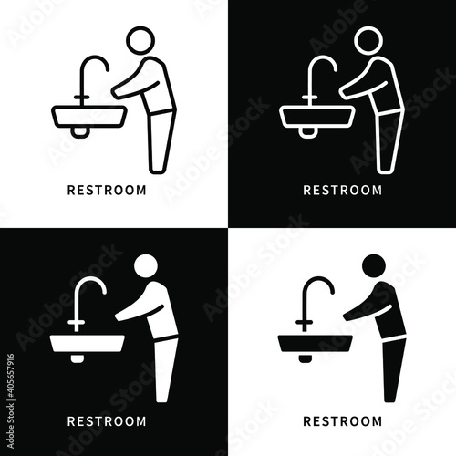 Faucet Sink and Restroom Icon Symbol Illustration. Washing Hand Silhouette Logo. Virus Protection Design Vector Icons Set