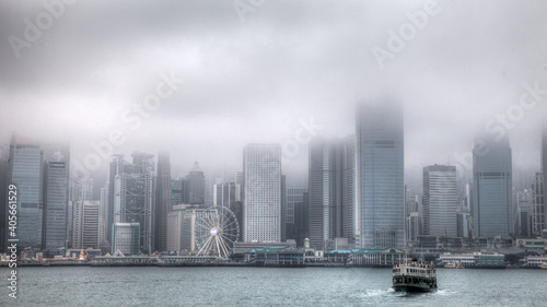 Photography Hong Kong Island on a cloudy day partially blocking the skyline