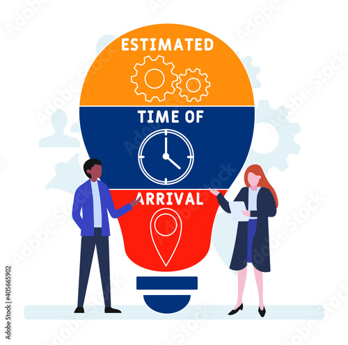 Flat design with people. ETA - Estimated Time of Arrival acronym, business concept background.   Vector illustration for website banner, marketing materials, business presentation, online advertising.