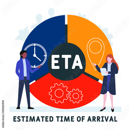 Flat design with people. ETA - Estimated Time of Arrival acronym, business concept background.   Vector illustration for website banner, marketing materials, business presentation, online advertising.
