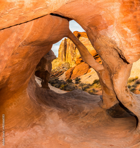 Fire Cave Arch With The White Domes in the Distance, Valley of Fire State Park, Nevada, USA