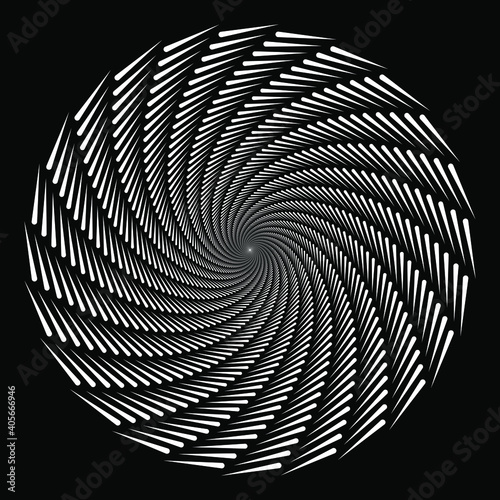 White vortex speed lines. Optical art. Digital image with psychedelic effect. Vector illustration. Ideal for prints, abstract background, posters, blackout tattoo and web design