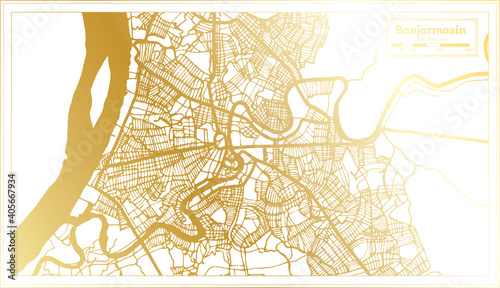 Banjarmasin Indonesia City Map in Retro Style in Golden Color. Outline Map.