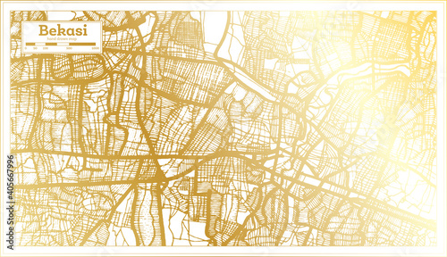 Bekasi Indonesia City Map in Retro Style in Golden Color. Outline Map.