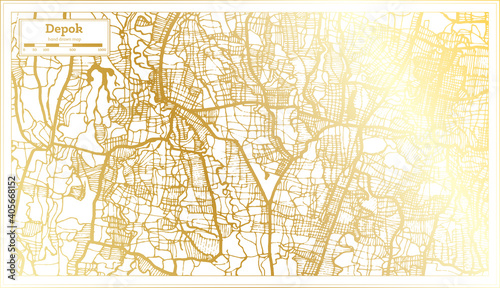 Depok Indonesia City Map in Retro Style in Golden Color. Outline Map.