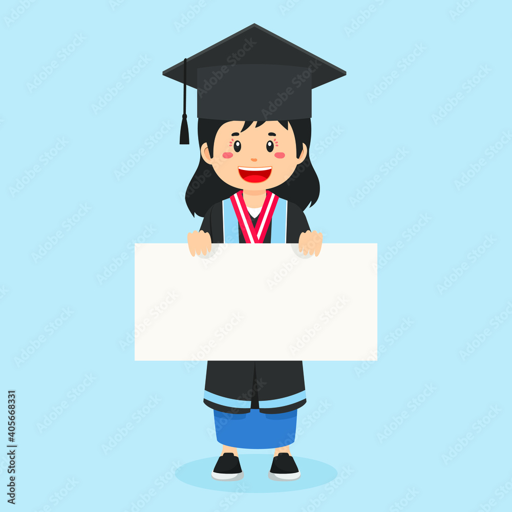 Graduate Student Girl Hold Blank Board