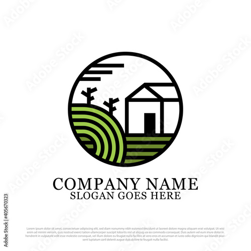 Flat design Farm house logo badge, agriculture farm house logo inspiration