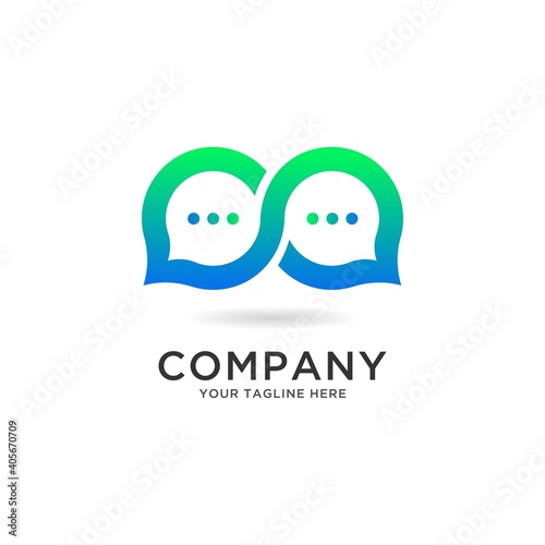 Speech bubble infinity icon Logo template vector illustration