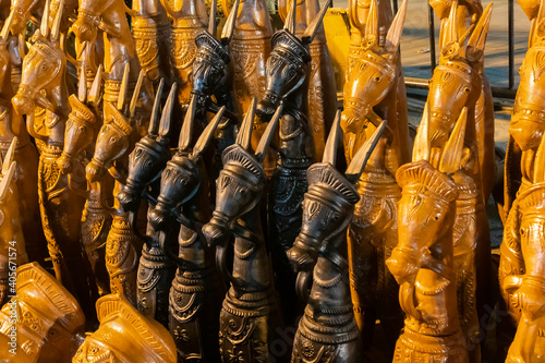 Horses, famous Terracotta animal dolls, made in Bishnupur, Bankura, West Bengal, for sale in Handicraft Fair in Kolkata.