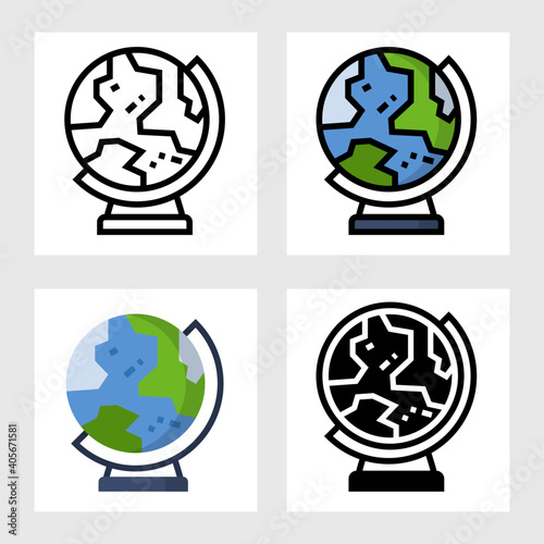 Earth globe icon vector design in filled, thin line, outline and flat style.