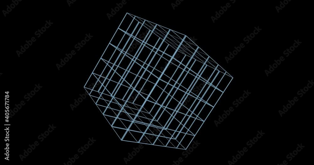 animation of a cube with lines moving in space 02