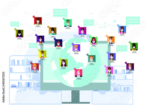 meeting  vdo conference online during COVID-19,method protection covid 2019,online concept illustration,social distance.
