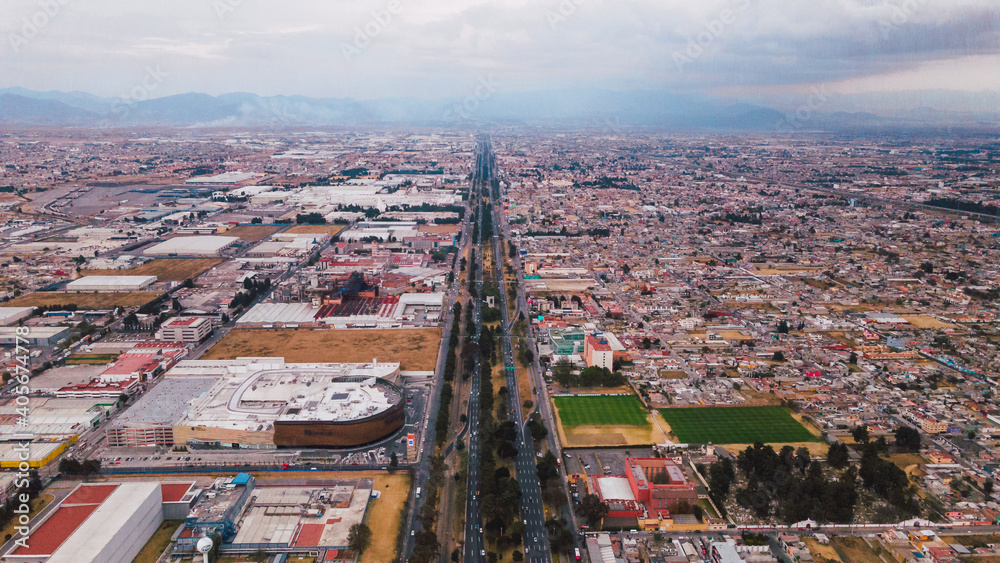 Toluca city, aerial urban landscape, you can see the Bicentennial Towers, main avenues, buildings and neighboring houses 5