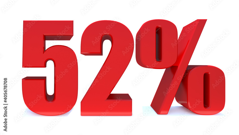 52 Percent off 3d Sign on White Background, Special Offer 52% Discount Tag, Sale Up to 52 Percent Off,big offer, Sale, Special Offer Label, Sticker, Tag, Banner, Advertising, offer Icon