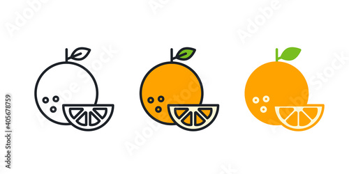 Orange icon. Linear color icon, contour, shape, outline. Thin line. Modern minimalistic design. Vector set. Illustrations of fruits