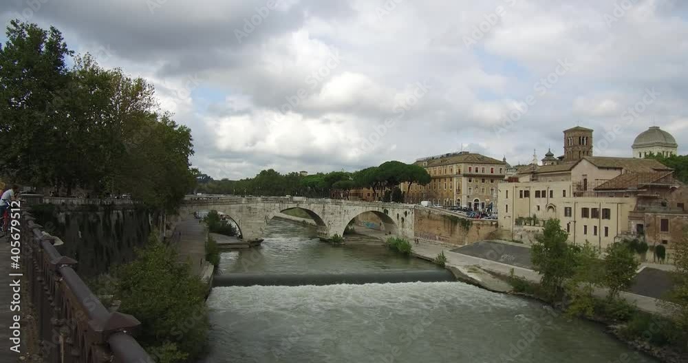 Rome, Italy. Tiber river. View of Ponte Cestio and Isola Tiberina. Rome, Italy. Tiber river. View of Ponte Cestio and Isola Tiberina.