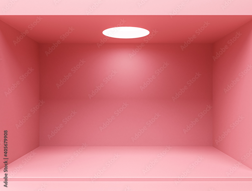 Pink empty room interior design, Blank pink display on floor background