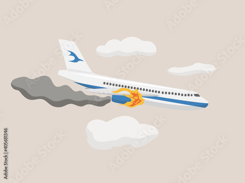 Airplane crash cartoon illustration, airplane accident concept