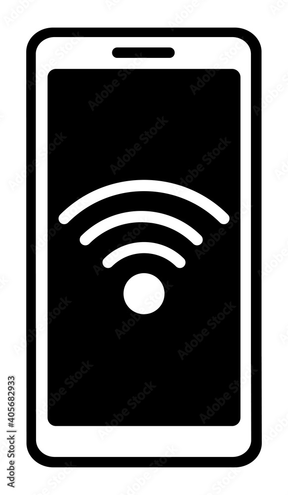Smartphone icon with wifi sign on screen. Modern digital technologies of communication. Black and white vector Smartphone icon with wifi sign on screen. Modern digital technologies of communication. Black and white vector