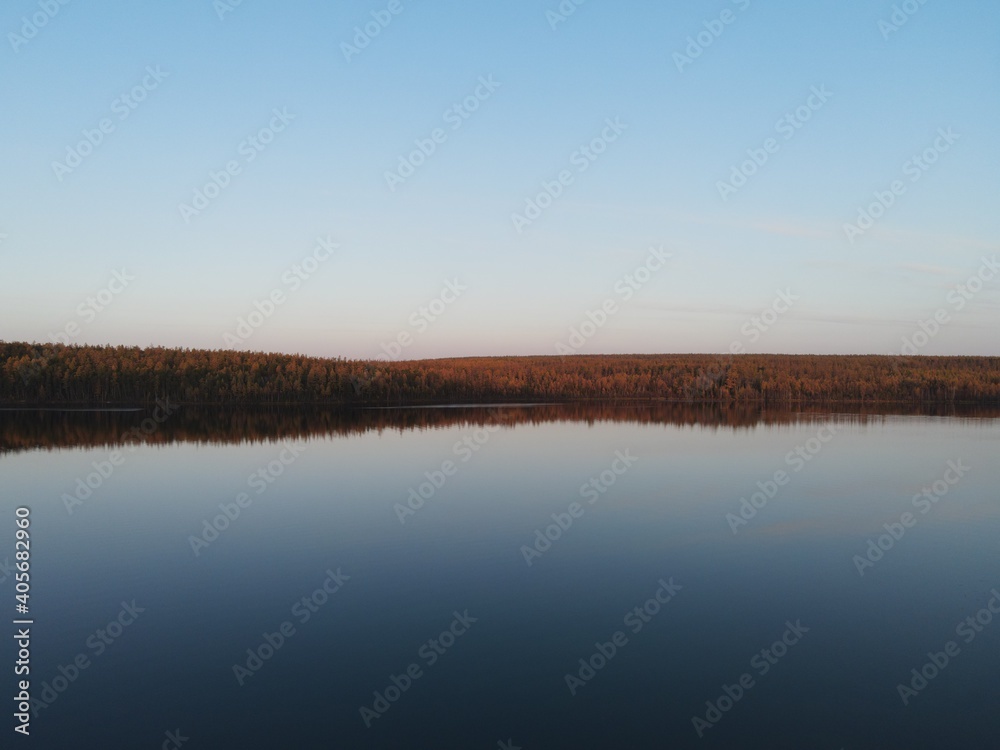 The vastness of Yakutia. Taiga, lake.