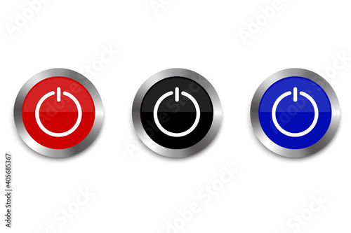 Multicolored power button set. 3d illustration. Abstract design. Stock image. EPS 10.