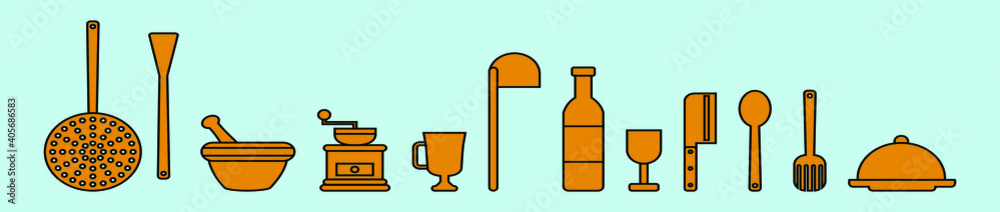 set of kitchen cartoon icon design template with various models. vector illustration isolated on blue background